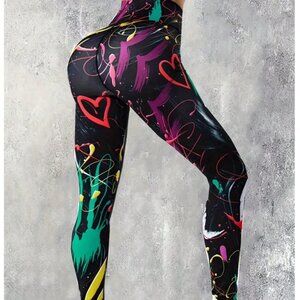 High Waist Graffiti Print Yoga Leggings For Women